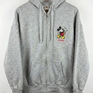 Vintage Disneyland Mickey Mouse Gray Zip Hoodie Unisex Sweatshirt XL